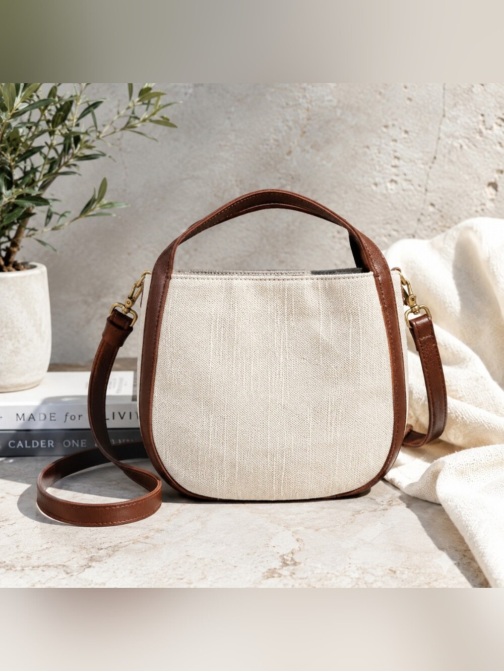 Madewell Sydney Canvas Leather Trim Crossbody Bag Beige